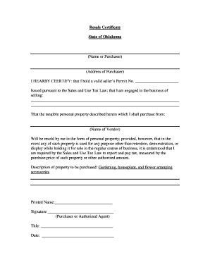 Instructions for Completing <b>Form</b> 13-16-A Application for Sales Tax Exemption. . Oklahoma resale certificate form